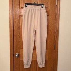 Yovela Women's Beige High Waisted Jogger Sweatpants Size M Casual
